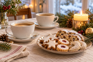 Kaffee, Weihnachtsgebäck und Kerzenlicht zum Advent